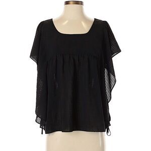 Who What Wear Womens Short Sleeve Blouse Size XS Black Tie Sides Scoop Neckline